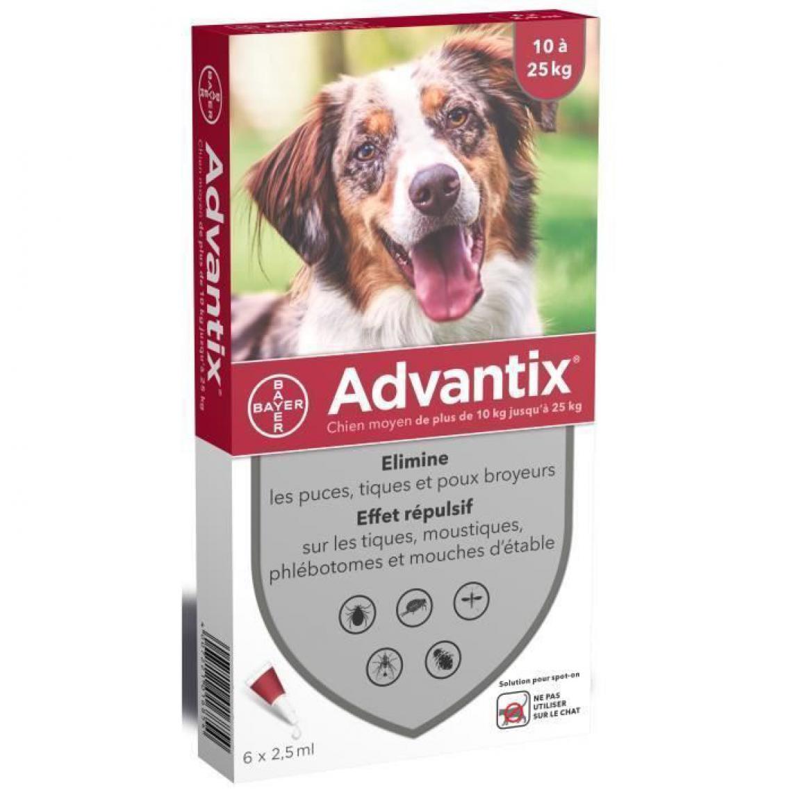 Advantix - ADVANTIX 6 pipettes antiparasitaires - Pour chien moyen de 10 a 25kg - Anti-parasitaire pour chien