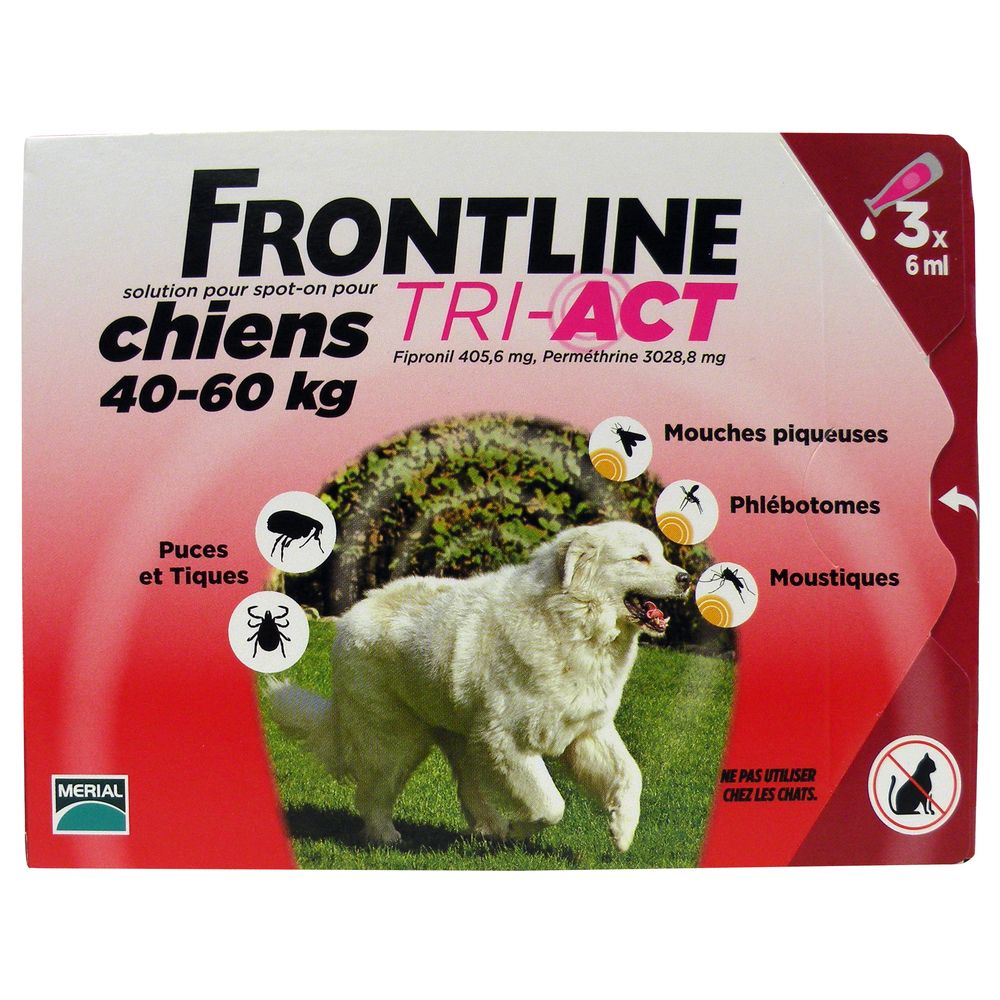 Frontline - FRONTLINE TRI-ACT 40-60kg - 3 pipettes - Anti-parasitaire pour chien