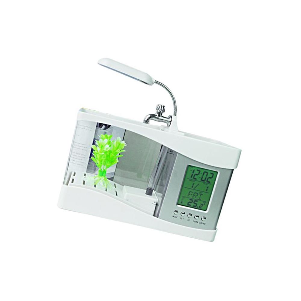 marque generique - Mini USB Bureau Aquarium LCD Affichage Fish Tank Horloge LED Lampe Lumière Blanc - Décoration aquarium