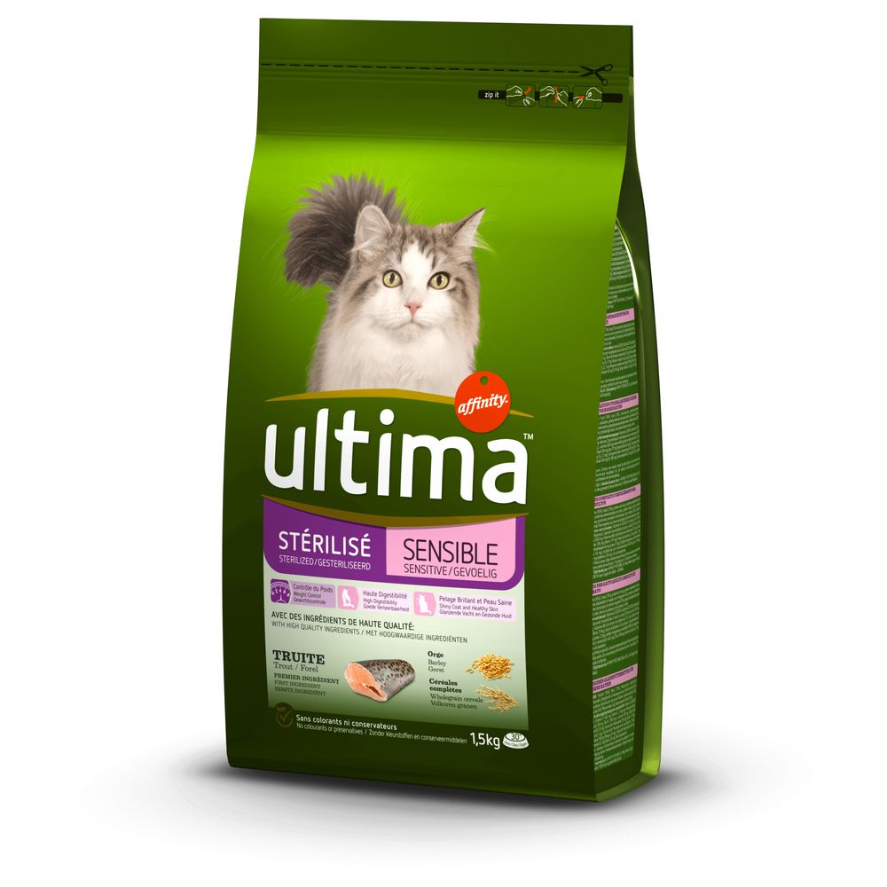 Ultima - Croquettes Stérilisé Sensible à la Truite pour Chat - Ultima - 1,5Kg - Croquettes pour chat