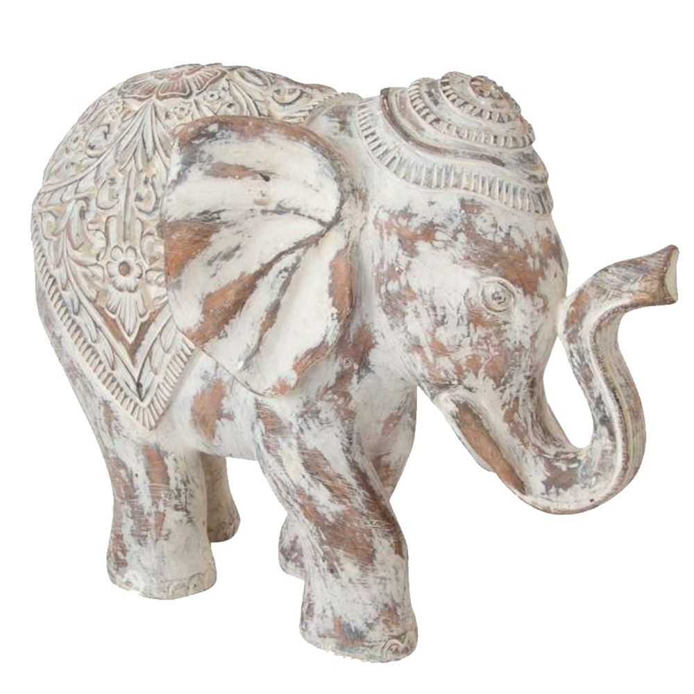 Item - Grande statuette Éléphant blanc patiné 30 cm - Petite déco d'exterieur