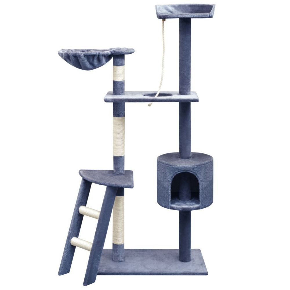 Helloshop26 - Arbre à chat griffoir grattoir niche jouet animaux peluché en sisal 150 cm bleu foncé 3702083 - Arbre à chat