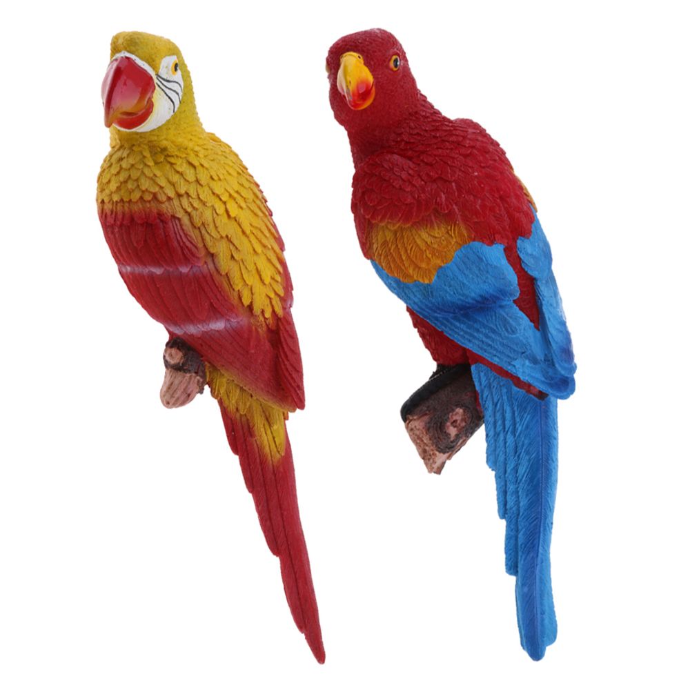 marque generique - 2x réaliste perroquet résine oiseau ornement animal suspendu 38cm jaune - Petite déco d'exterieur