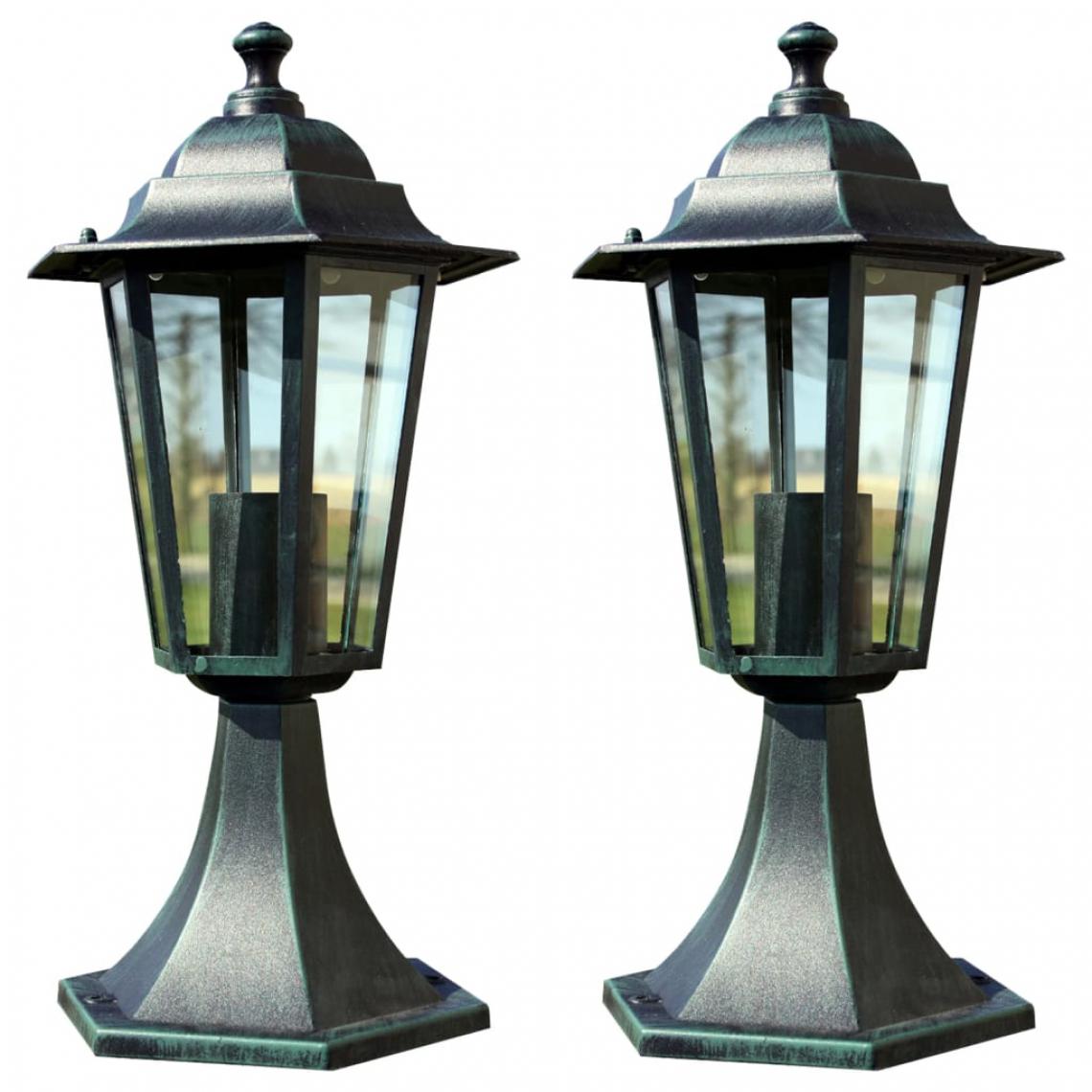 Icaverne - Joli Luminaires serie Tbilissi Lampes de jardin 2 pcs Vert foncé/Noir Aluminium - Lampadaire