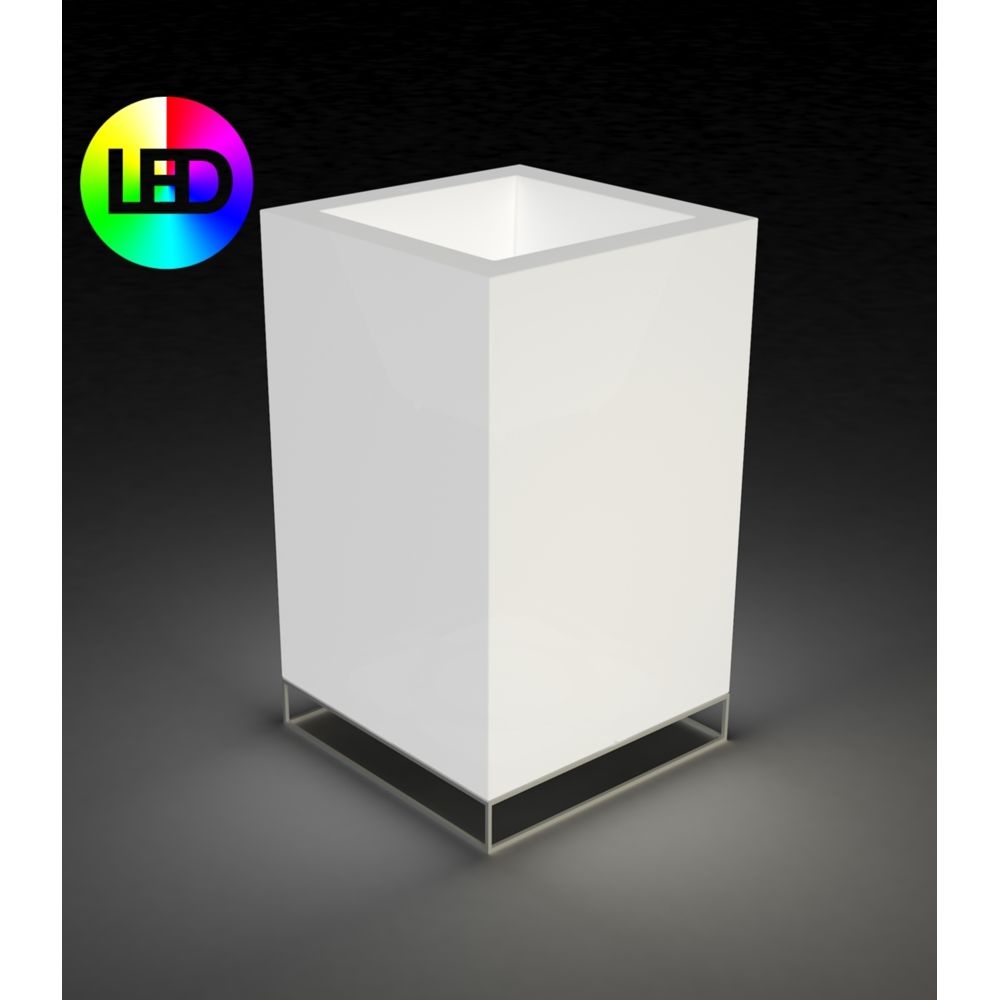 Vondom - Pot de fleurs VELA High Cube - LED de couleur - blanc glace (transparent) - 60 x 60 x 100 cm - Poterie, bac à fleurs