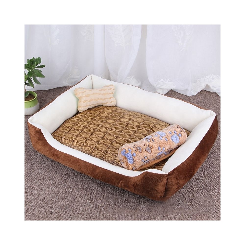 Wewoo - Panier pour chien Coussin tapis de chat pour avec motif en rotin et couverture Taille: S, 60 × 45 × 15cm (Blanc brun) - Corbeille pour chien