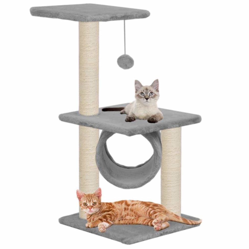 Helloshop26 - Arbre à chat griffoir grattoir niche jouet animaux peluché en sisal 65 cm gris 3702276 - Arbre à chat