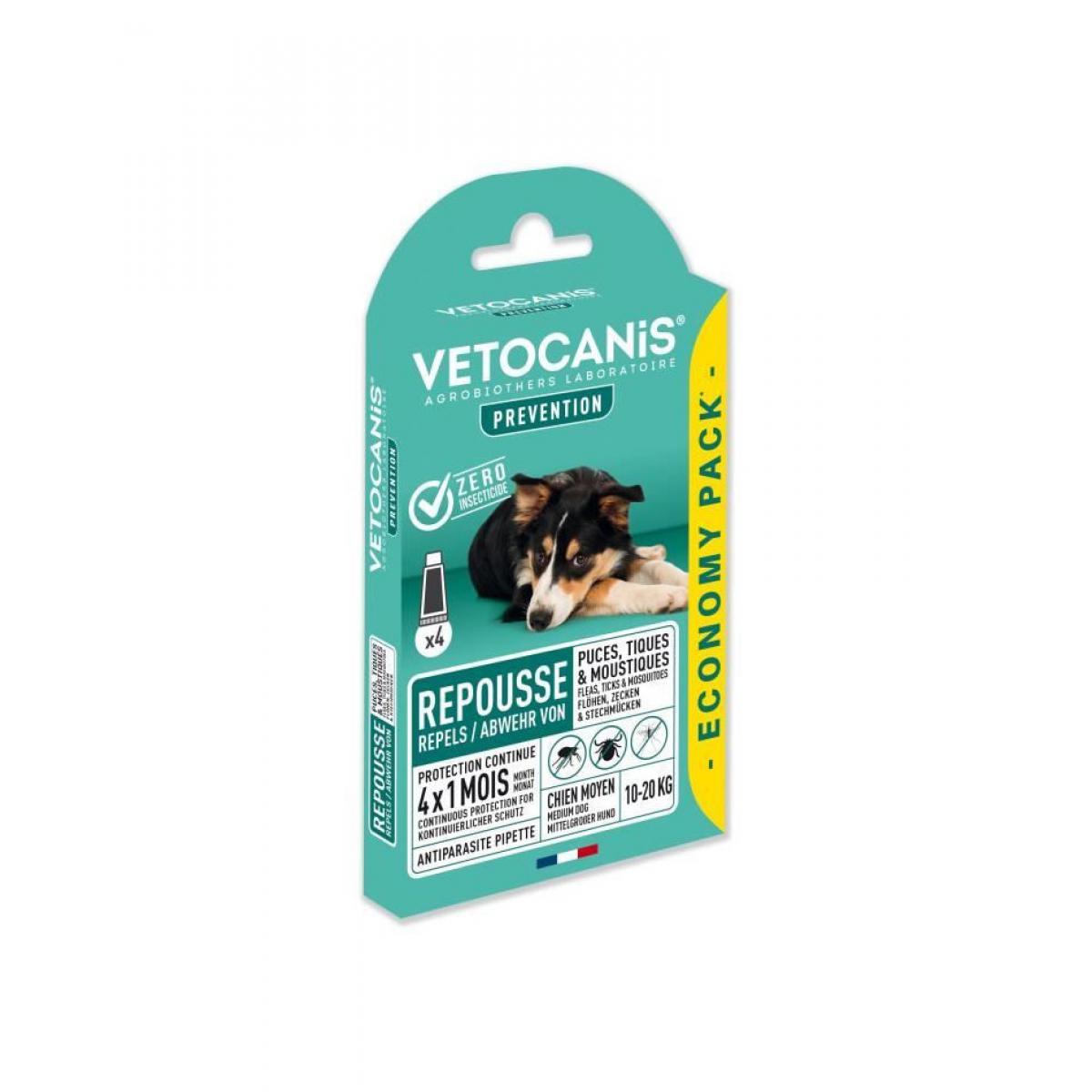 Vetocanis - VETOCANIS 4 Pipettes anti-puces et anti-tiques - Pour chien 10-20 kg - 4x 1 mois de protection - Anti-parasitaire pour chien