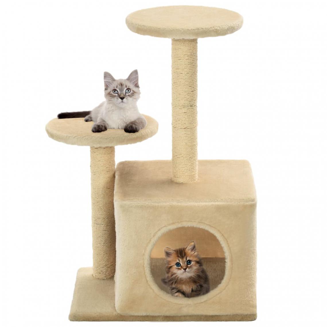 Helloshop26 - Arbre à chat griffoir grattoir niche jouet animaux peluché en sisal 60 cm beige 3702097 - Arbre à chat