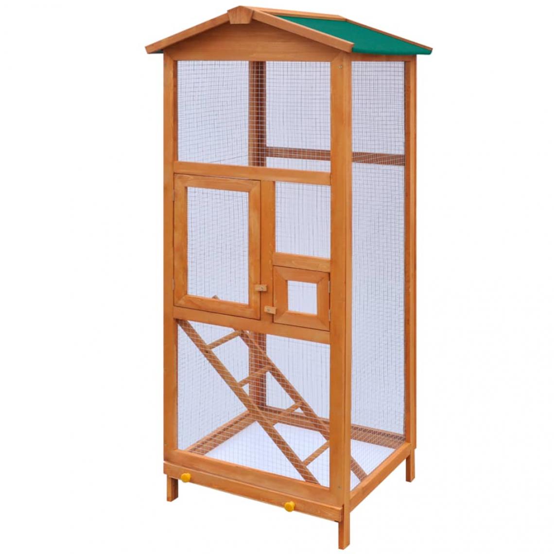 Helloshop26 - Cage à oiseau cadre en bois de pin solide portes sont verrouillables 165 cm 02_0000056 - Cage à oiseaux