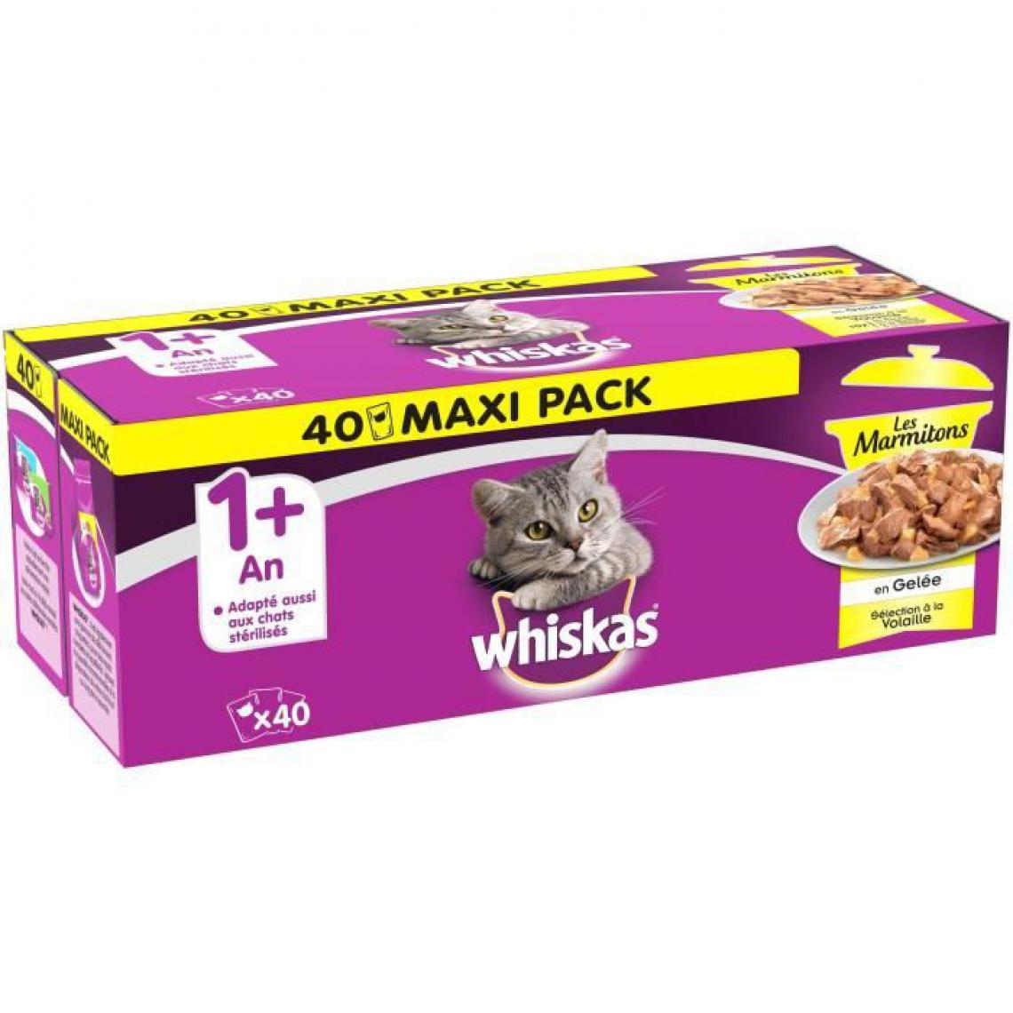 Whiskas - Les Marmitons - Sachets fraîcheur en gelée a la volaille 40 x 85 g - Alimentation humide pour chat