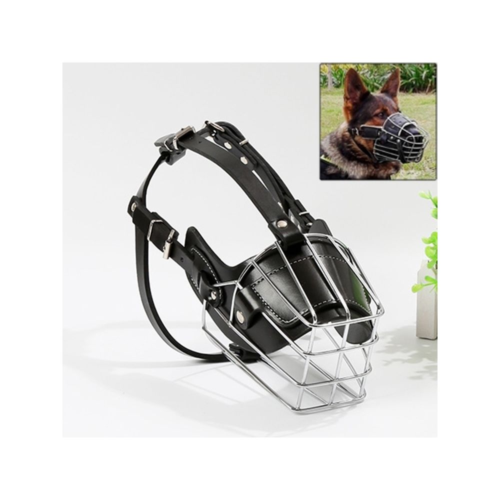 Wewoo - Muselières chien Cage en acier style panier fil museau protection couvrir avec bracelet en cuir, taille: L - Muselière pour chien