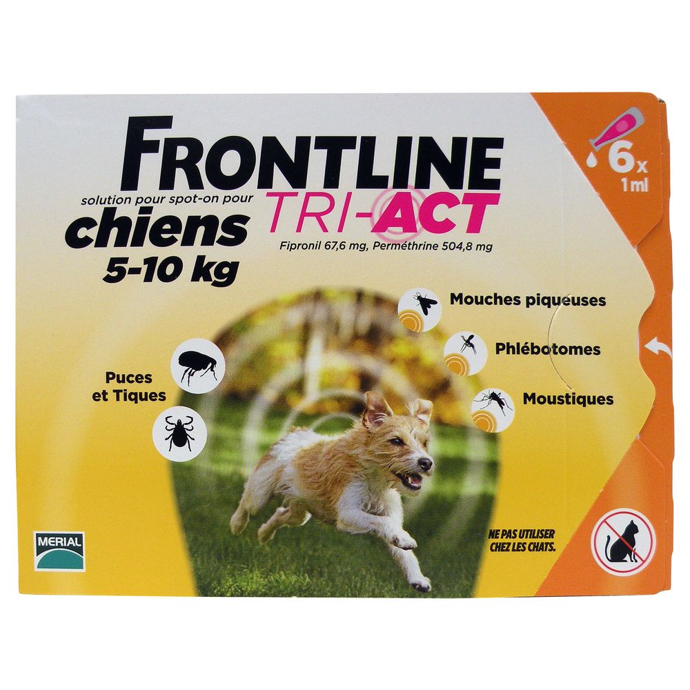 Frontline - FRONTLINE TRI-ACT 5-10kg - 6 pipettes - Anti-parasitaire pour chien