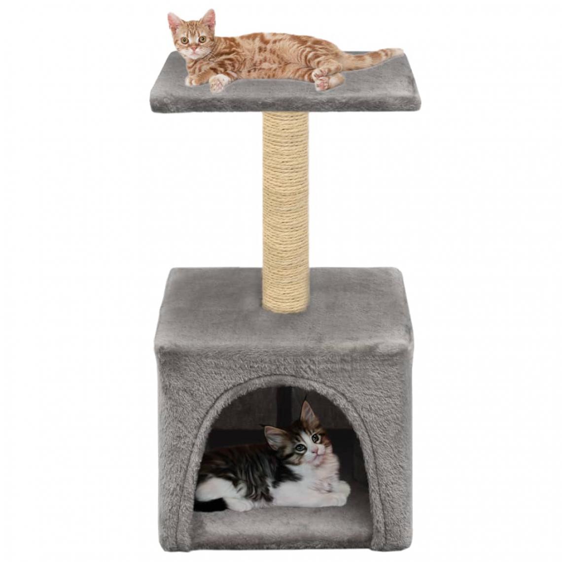 Helloshop26 - Arbre à chat griffoir grattoir niche jouet animaux peluché en sisal 55 cm gris 3702078 - Arbre à chat