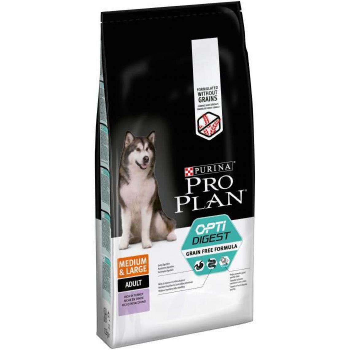 Proplan - PRO PLAN Croquettes riche en dinde Sensitive Digestion Optidigest - Formule sans céréales - Pour chien adulte - 12 kg - Croquettes pour chien