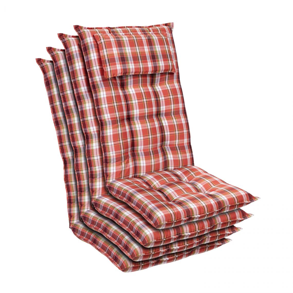 Blumfeldt - Coussin - Blumfeldt Sylt - Pour chaise de jardin à dossier haut avec appuie-tête - Polyester - 50x120x9cm - Lot de 4 - Rouge/Blanc - Coussins, galettes de jardin