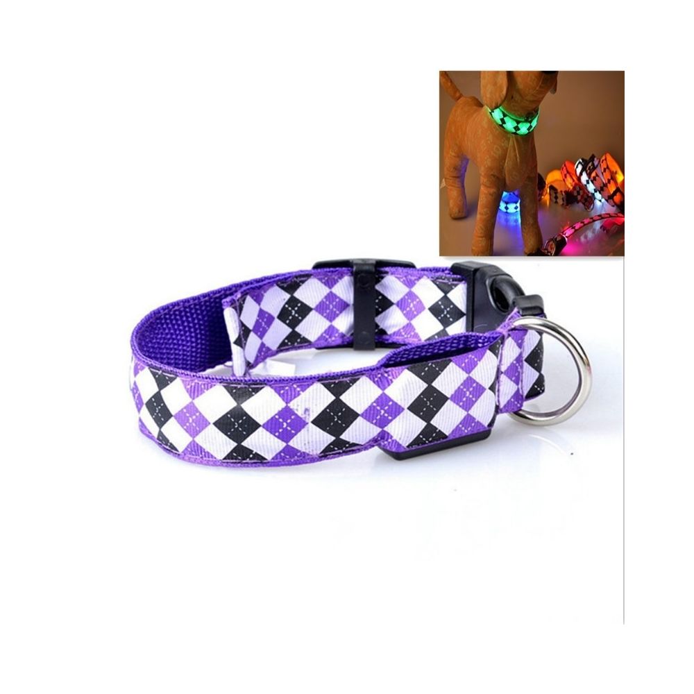 Wewoo - Motif à carreaux Rechargeable LED Glow Light Leads Collier pour chien petits chiens moyenstaille XL violet - Collier pour chat