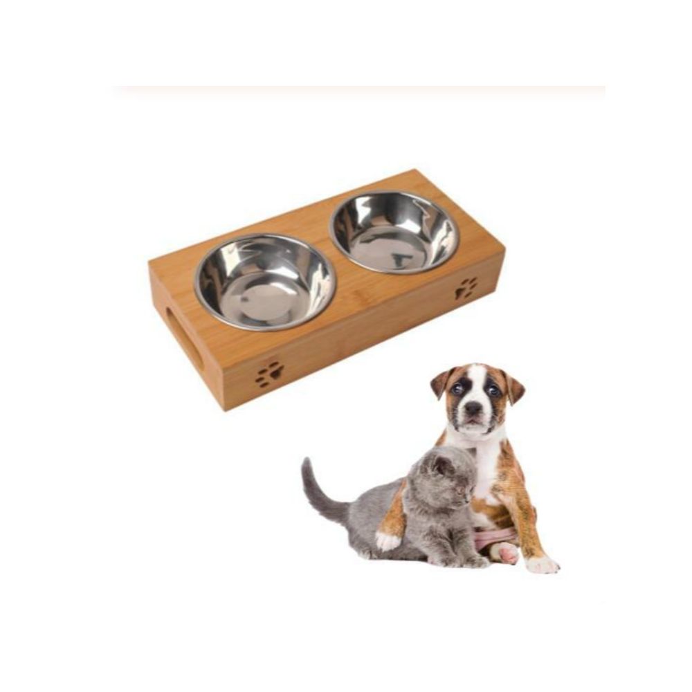Wewoo - Gamelle Combinaison de bols en acier inoxydable pour animaux de compagnie Cat Dog Pet avec cadre bamboutaille L - Gamelle pour chien