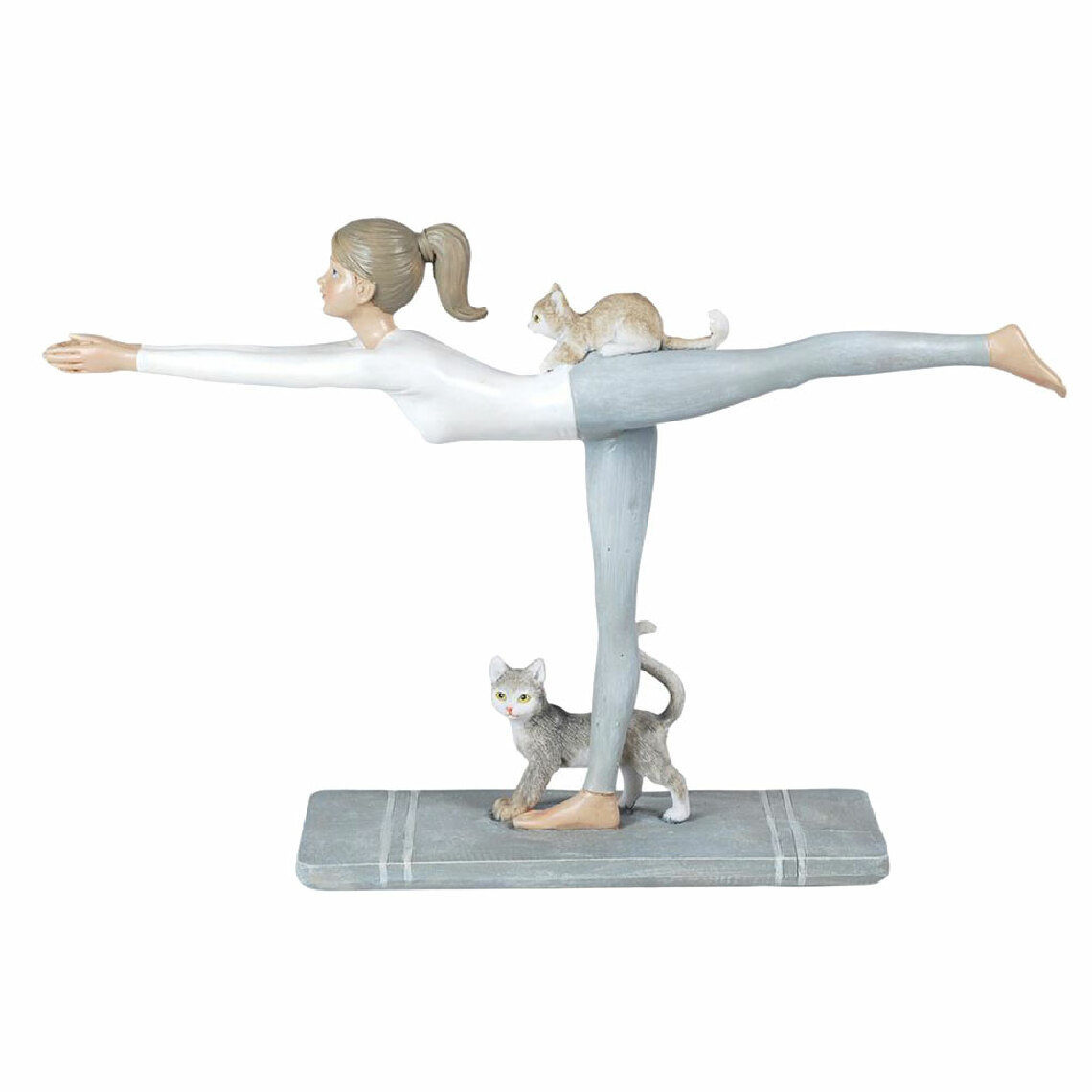 Signe - Statuette posture bâton en équilibre Yoga et chats - Petite déco d'exterieur