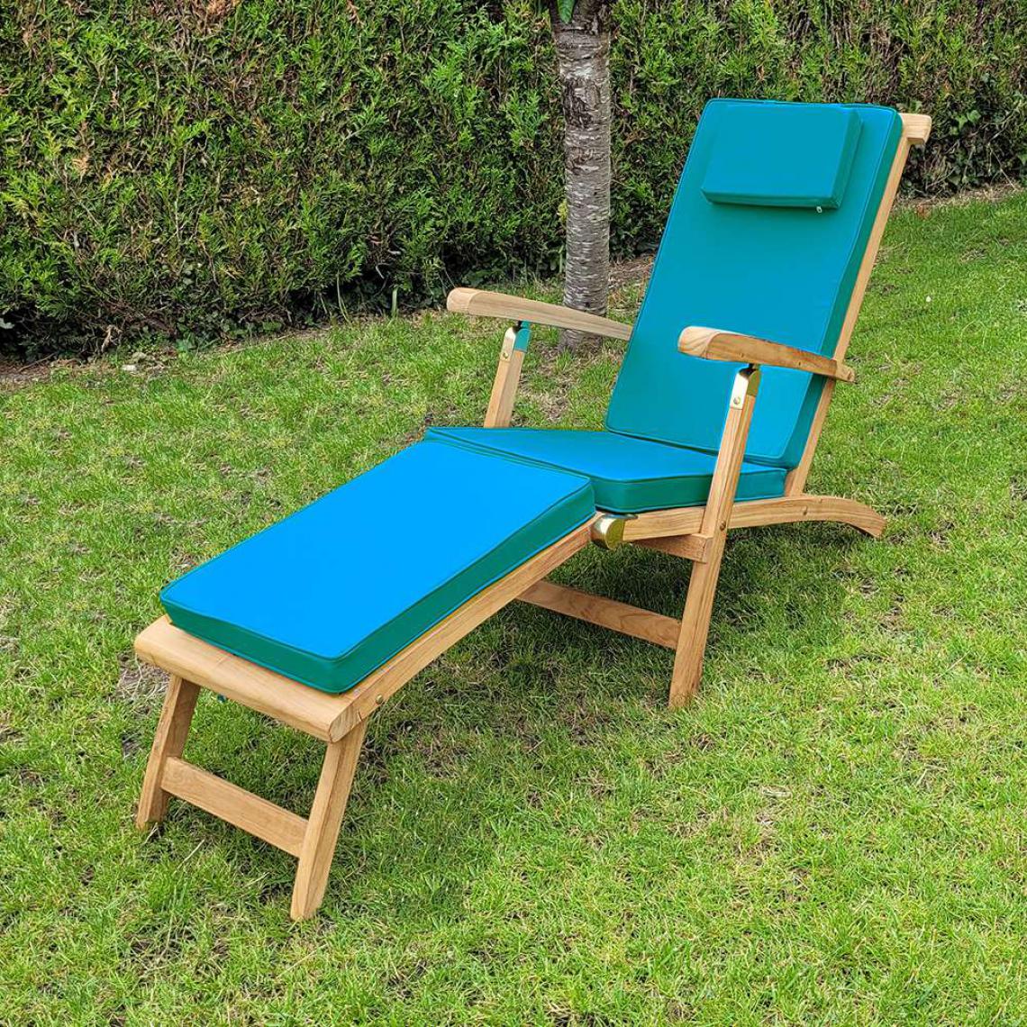 Teck'Attitude - Matelas bleu canard pour chaise longue - Coussins, galettes de jardin