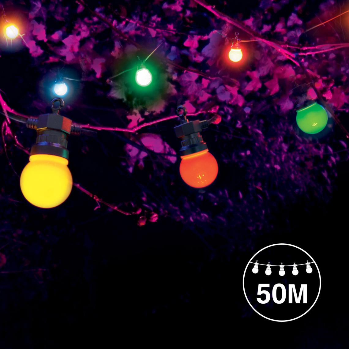 Skylantern - Kit Guirlande Guinguette 50m Multicolore Raccordable en Série Guirlande Lumineuse 50 Rouge Jaune Vert Bleu Extérieur Terrasse Jardin - Lampadaire