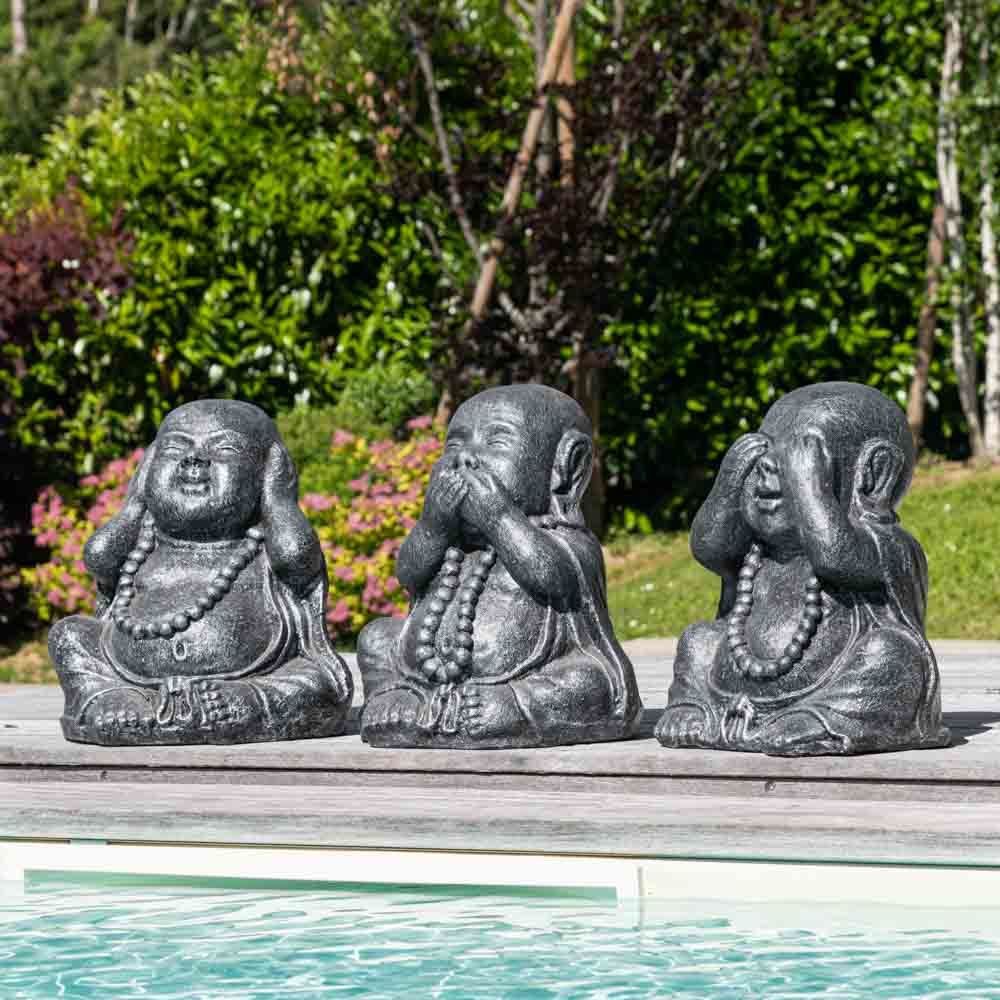 Wanda Collection - Statues de Bouddha sagesse patiné gris 40 cm - Petite déco d'exterieur