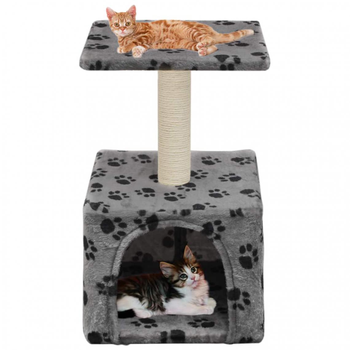 Icaverne - Contemporain Accessoires pour chats gamme Mbabane Arbre à chat avec griffoirs en sisal 55 cm Gris Motif de pattes - Arbre à chat