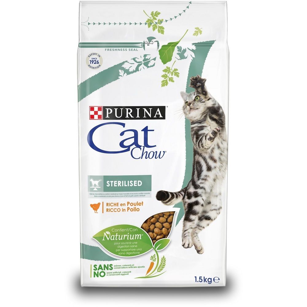 CAT CHOW - PURINA CAT CHOW Sterilised Croquettes - Avec NaturiumTM - Riche en poulet - Pour chat adulte - 10 kg - Croquettes pour chat