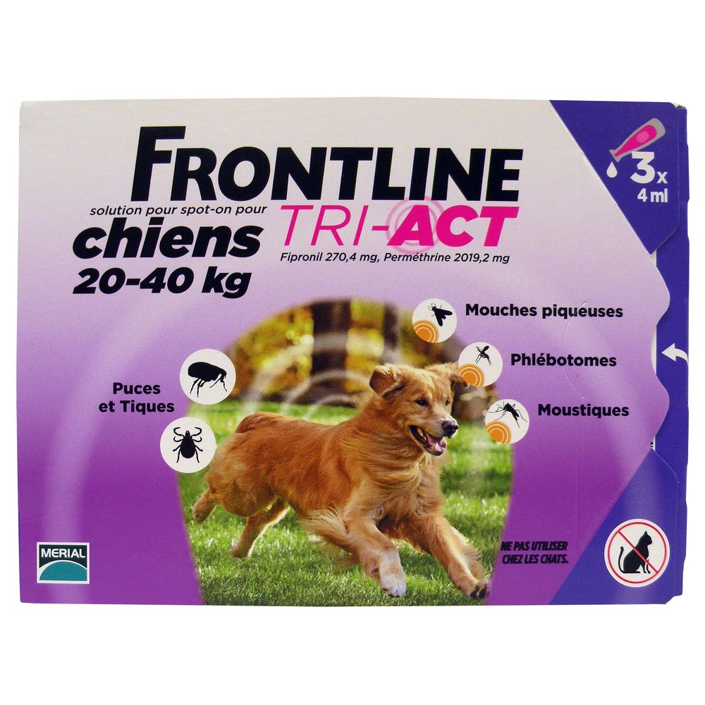 Frontline - FRONTLINE TRI-ACT 20-40kg - 3 pipettes - Anti-parasitaire pour chien