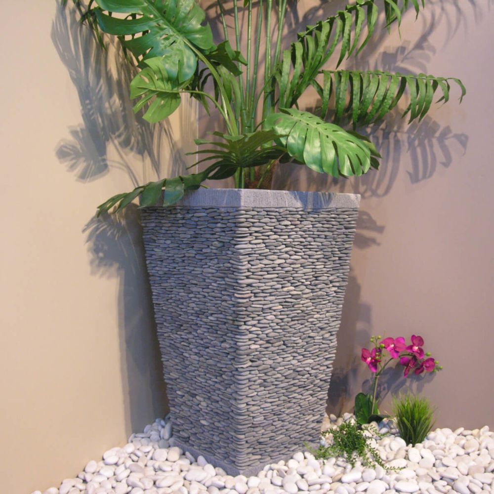 Wanda Collection - Pot bac jardinière carré galet 80cm jardin extérieur zen - Poterie, bac à fleurs