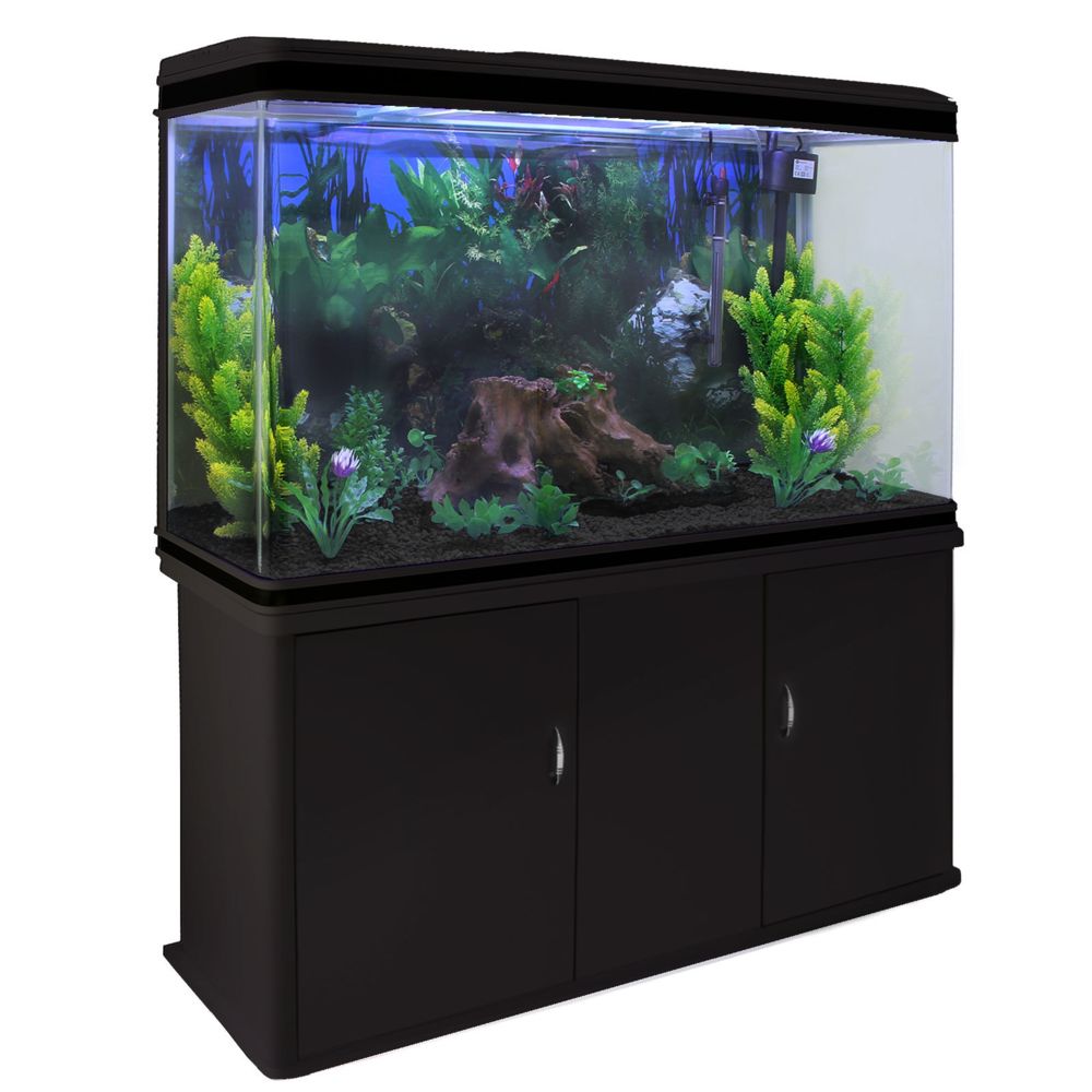 Monstershop - Aquarium à bords Noir avec Kit de Démarrage, Meuble de support Noir, Plantes et Graviers Noir - Aquarium