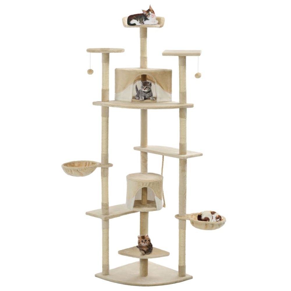 marque generique - Moderne Accessoires pour chats gamme Brazzaville Arbre à chat avec griffoirs en sisal 203 cm Beige et Blanc - Arbre à chat