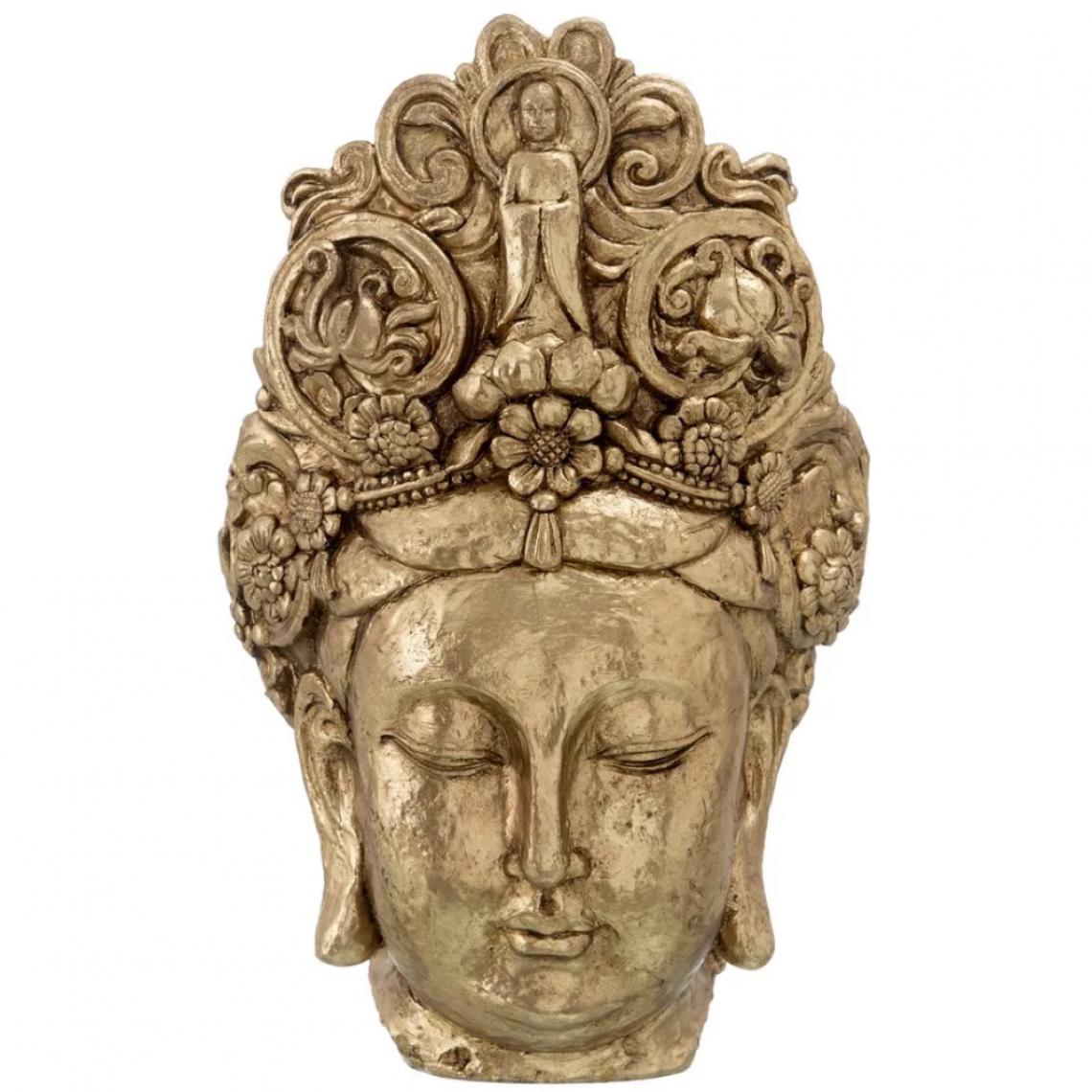 Signe - Statue en résine tête Bouddha Or 45 cm - Petite déco d'exterieur