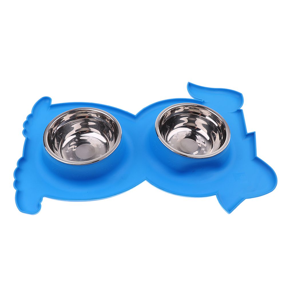 marque generique - animal de compagnie non-déversement et antidérapant bol double chien chat nourriture eau alimentation bleu - Accessoires basse-cour