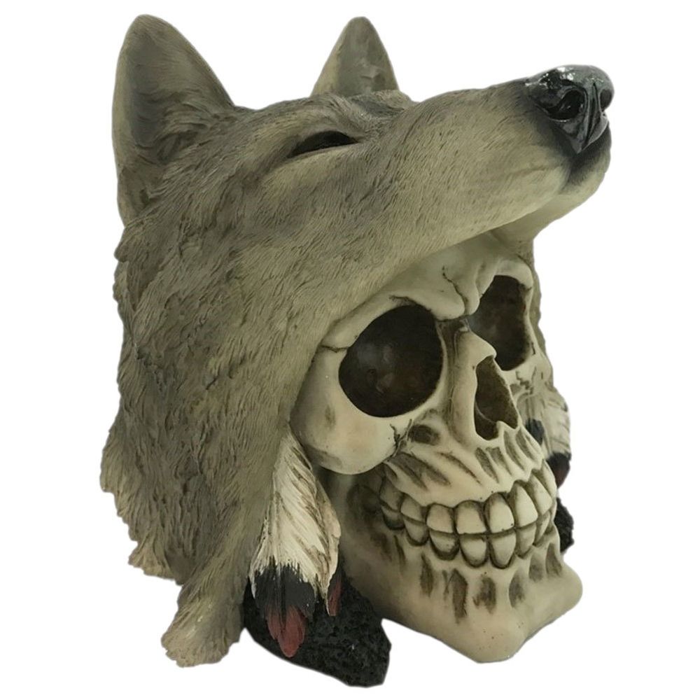 Puckator - Statuette Skull tête de loup en résine - Petite déco d'exterieur