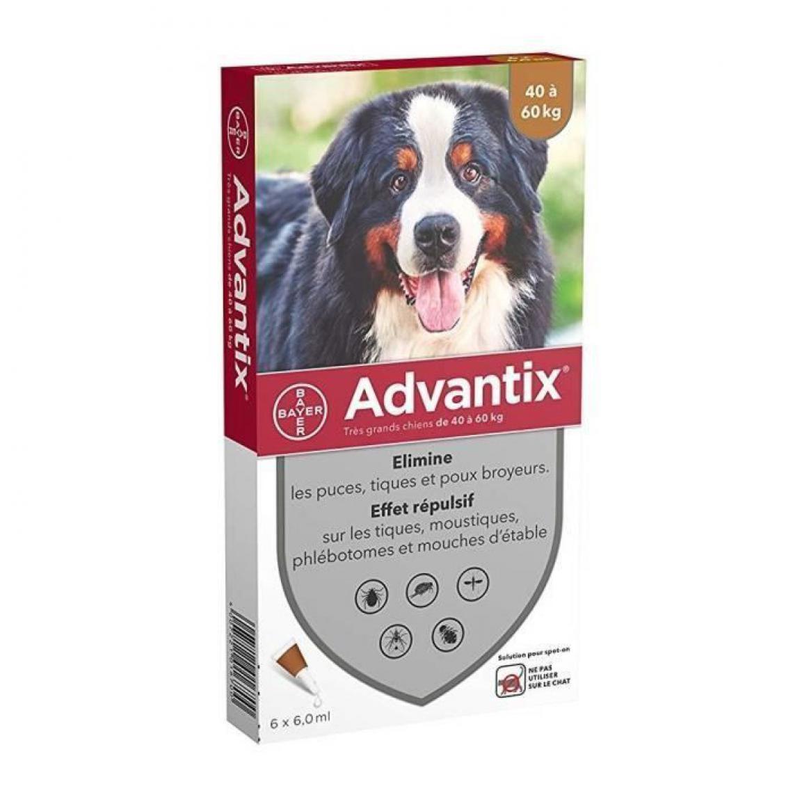 Advantix - ADVANTIX 6 pipettes antiparasitaires - Pour tres grand chien de 40 a 60 kg - 6 x 6 ml - Anti-parasitaire pour chien