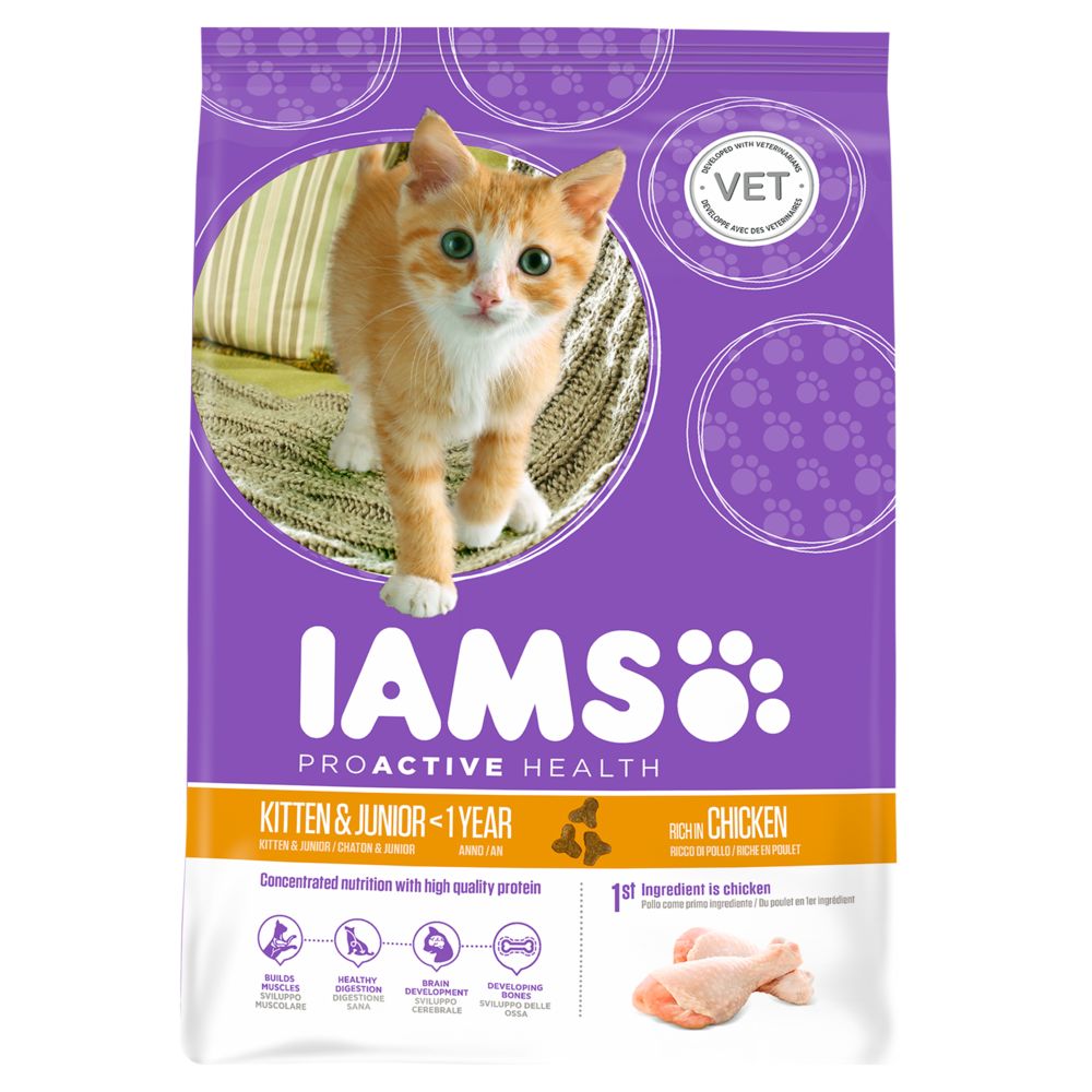 Iams Chat - IAMS Vitality Croquettes Super Premium Chatons - Au poulet frais - Sans OGM colorant arôme artificiel - 10 kg - Croquettes pour chat