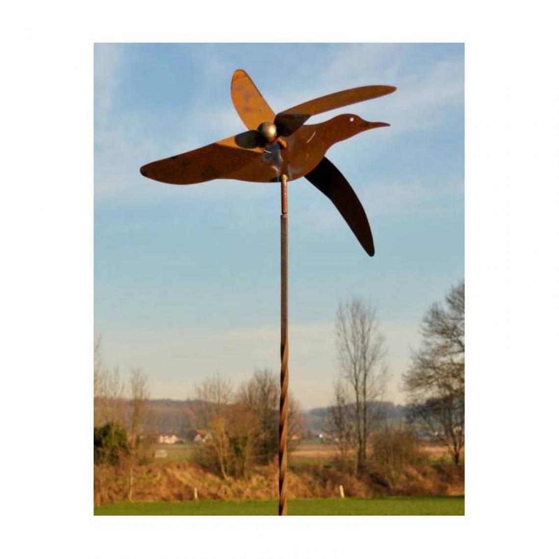 L'Héritier Du Temps - Mobile Jardin Eolienne sur Tige Motif Oiseau Décoration Animée en Acier Oxydé 20x55x203cm - Petite déco d'exterieur