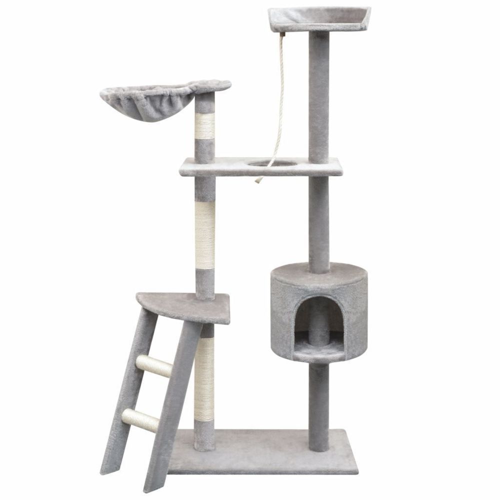 Helloshop26 - Arbre à chat griffoir grattoir niche jouet animaux peluché en sisal 150 cm gris 3702175 - Arbre à chat