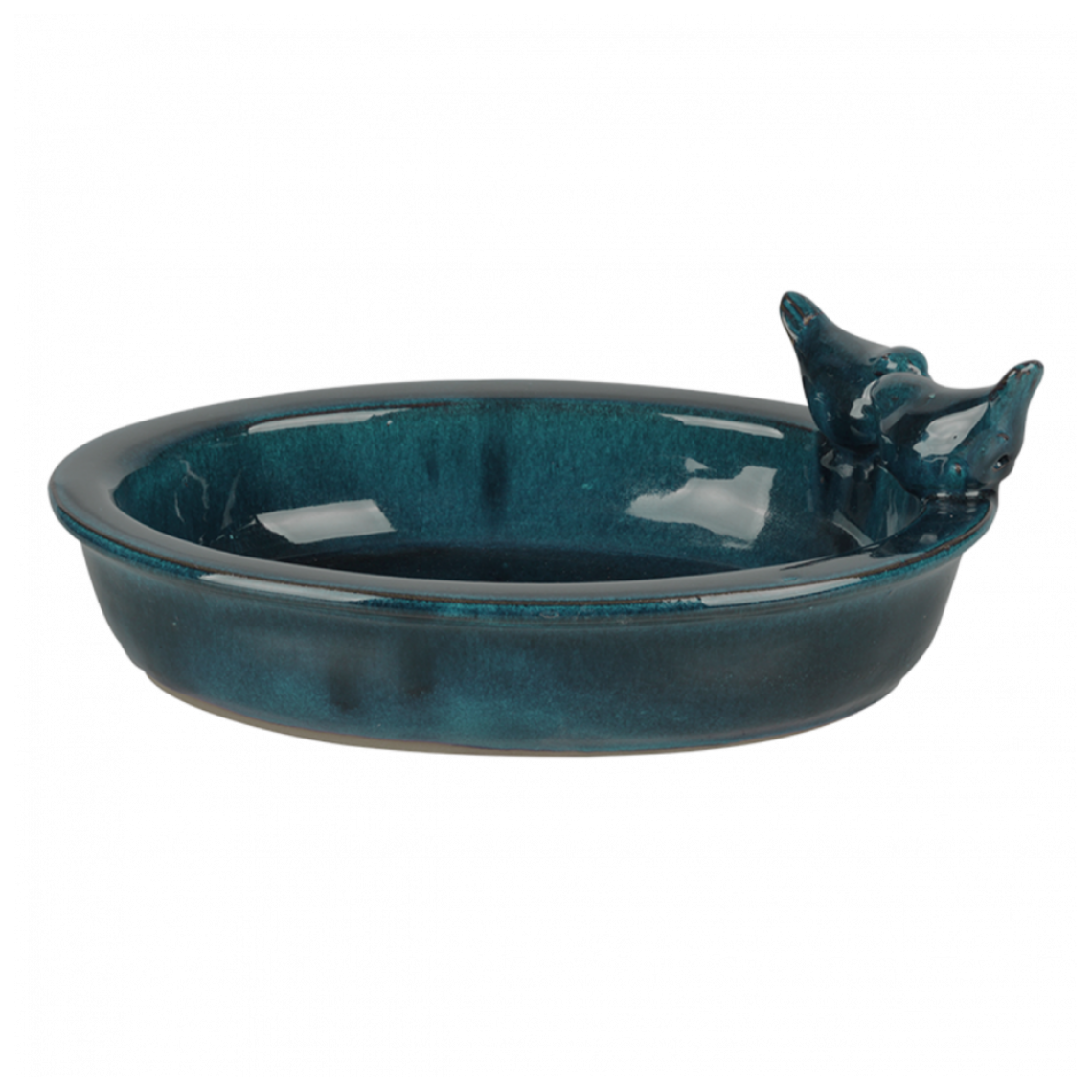 Ac-Deco - Bain d'oiseau ovale en céramique - L 22,9 cm x l 30,7 cm x H 10,4 cm - Bleu - Nichoir pour oiseaux du ciel