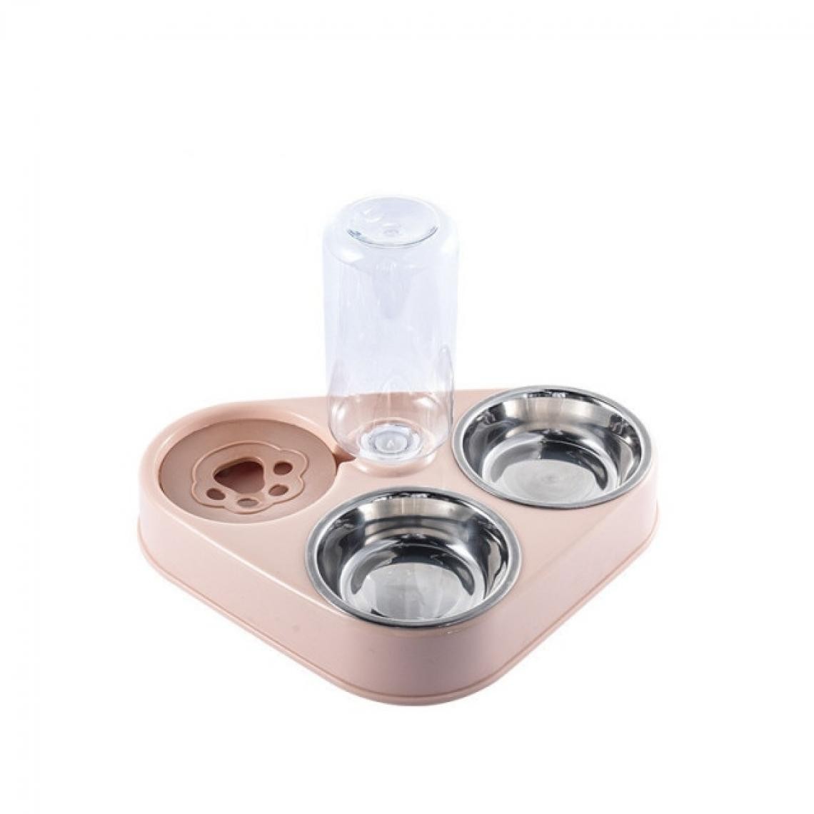 Universal - 3 bols de nourriture pour chiens et chats avec bouteilles, fontaines d'eau automatiques, portables, durables, en acier inoxydable, 3 bols de fournitures pour animaux de compagnie |(Rose) - Gamelle pour chat