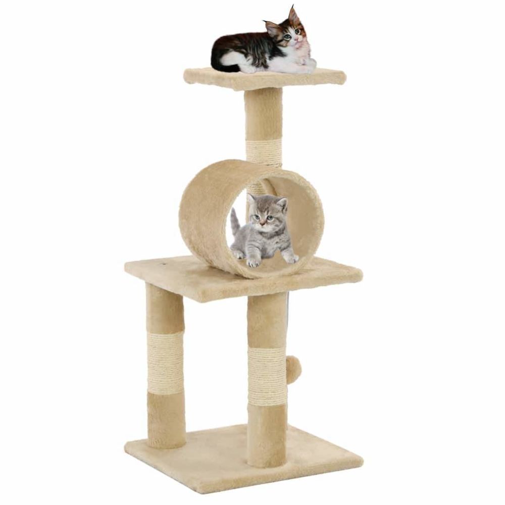 Helloshop26 - Arbre à chat griffoir grattoir niche jouet animaux peluché en sisal 65 cm beige 3702198 - Arbre à chat