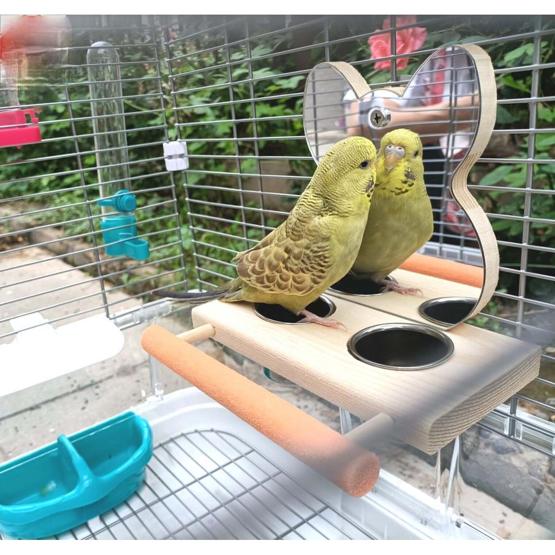 Universal - Perroquet miroir acier inoxydable bassin de nourriture jouets éducatifs griffes d'oiseaux broyage galerie poteaux cage d'oiseaux accessoires animaux domestiques éleveurs d'oiseaux |(Jaune) - Gamelle pour chien