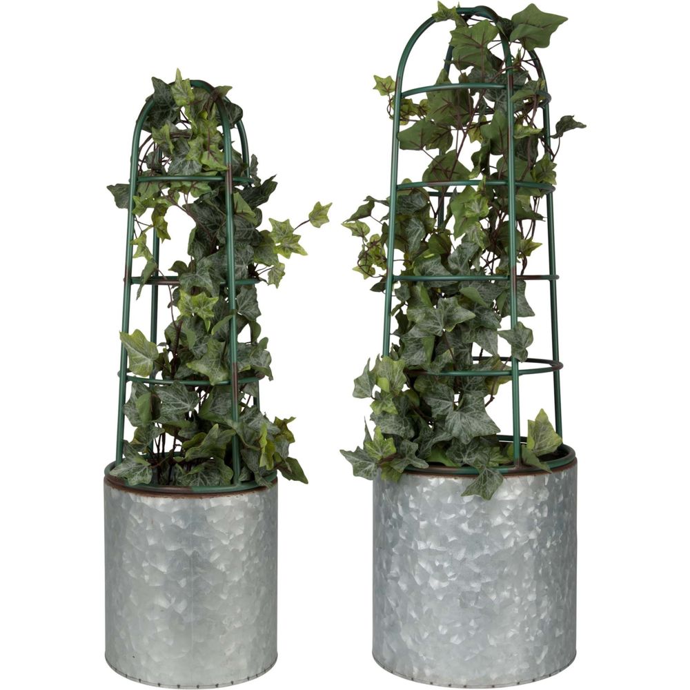 Esschert Design - Jardinière avec treilli en fer (Lot de 2) - Poterie, bac à fleurs