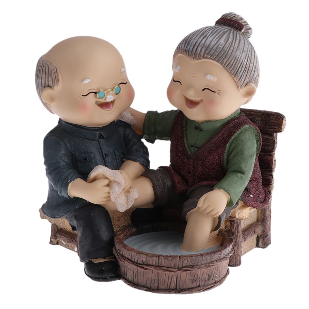marque generique - heureux couple de personnes âgées figurine résine vieil âge décor à la maison lavage des pieds - Petite déco d'exterieur