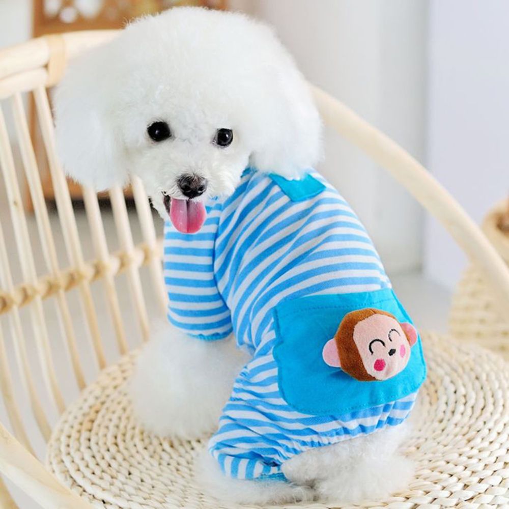 marque generique - Animaux Chien Vêtements Manteau Pyjama Salopette à Rayures Doux Chat Chiot Vêtements Xl Bleu - Vêtement pour chien