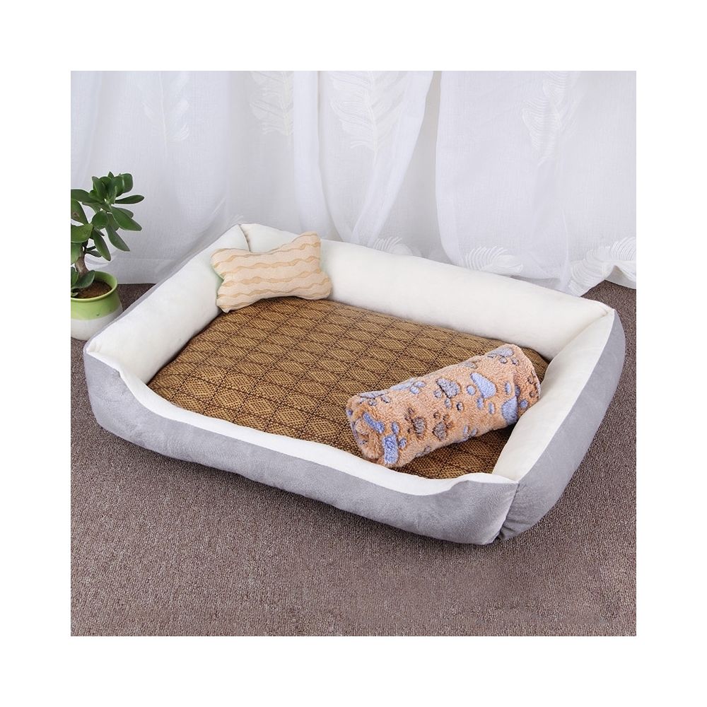 Wewoo - Panier pour chien Coussin tapis de chat, avec en rotin et couverture Taille: M, 70 × 50 × 15 cm (Gris Blanc) - Corbeille pour chien