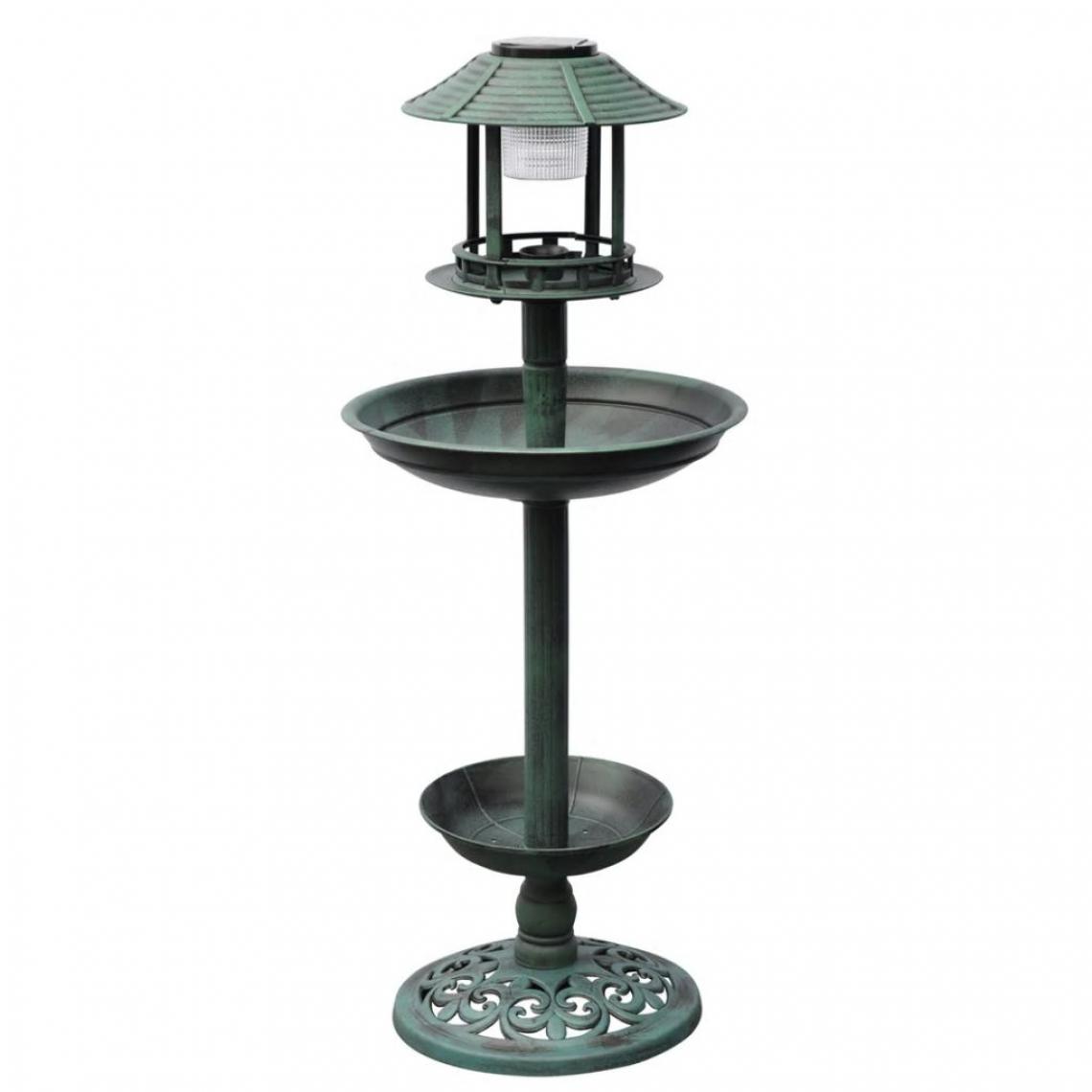 Decoshop26 - Baignoire mangeoire fontaine bain d'oiseaux verte avec lampe solaire 39x39x97 cm DEC020796 - Accessoires basse-cour