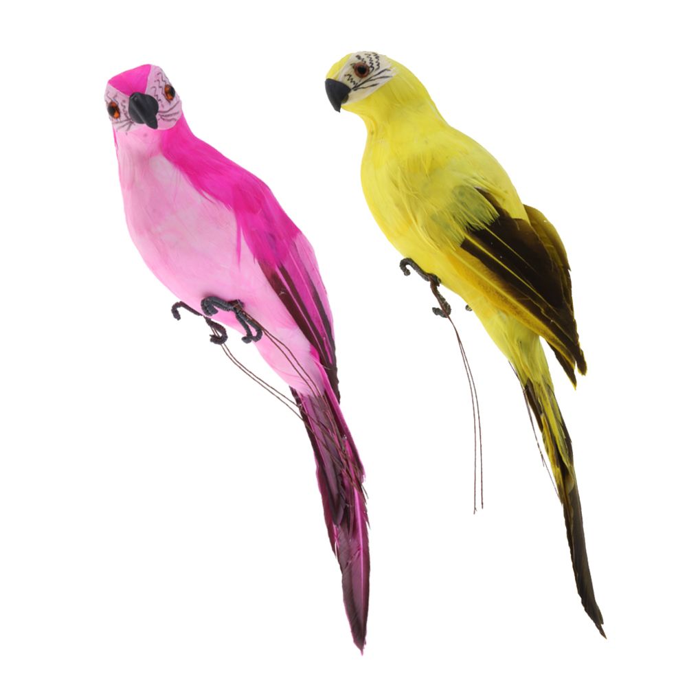 marque generique - 2x perroquet réaliste plume artificielle oiseau ornement animal rose rouge jaune - Petite déco d'exterieur