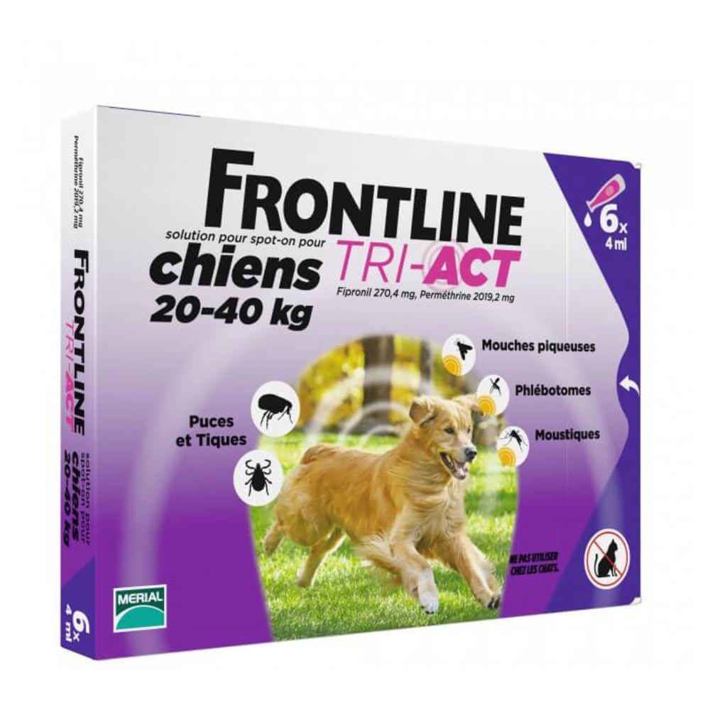 Frontline - FRONTLINE TRI-ACT 20-40kg - 6 pipettes - Anti-parasitaire pour chien